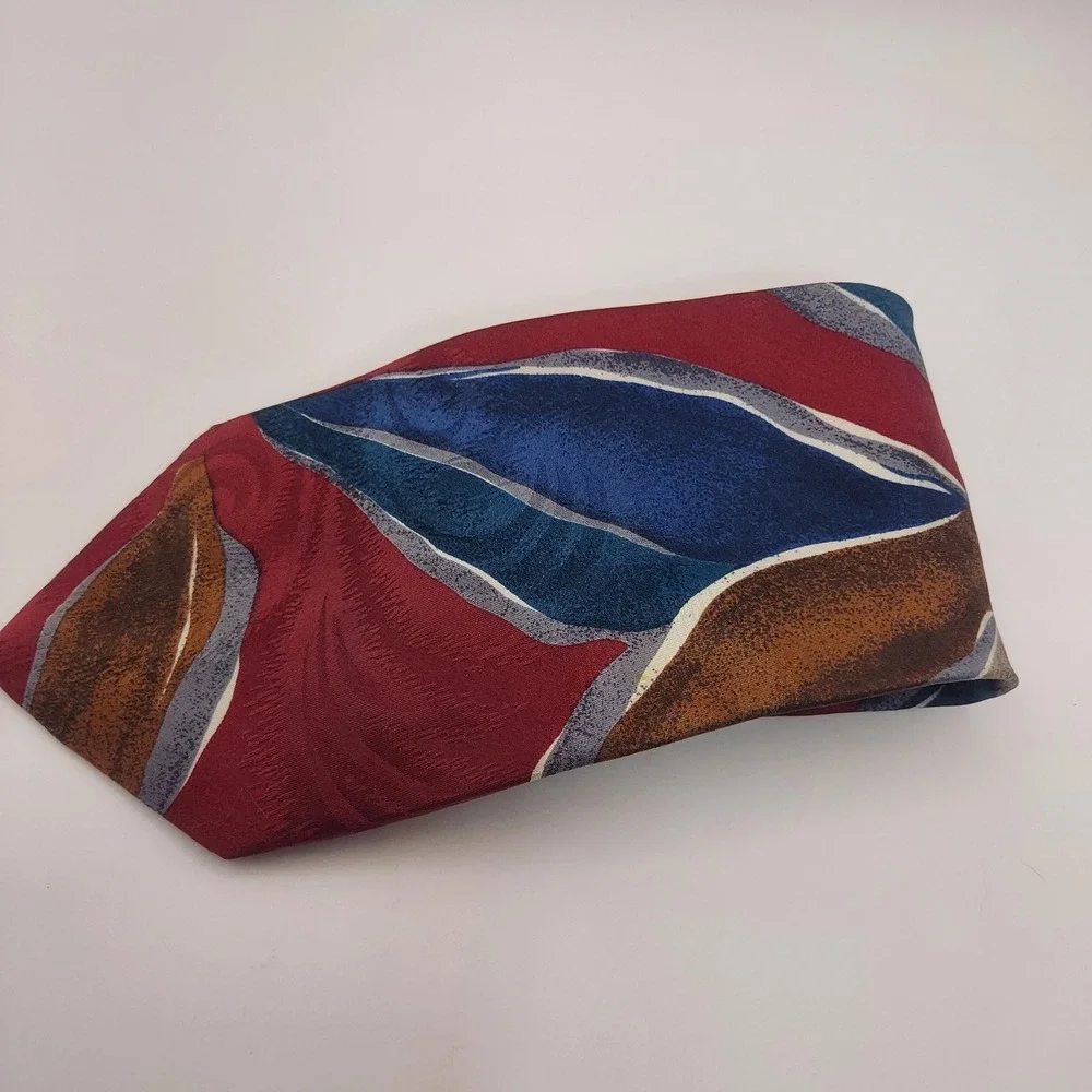Innocenti Italy for Tom James Silk Necktie‎ Abstract Burgundy Blue Brown